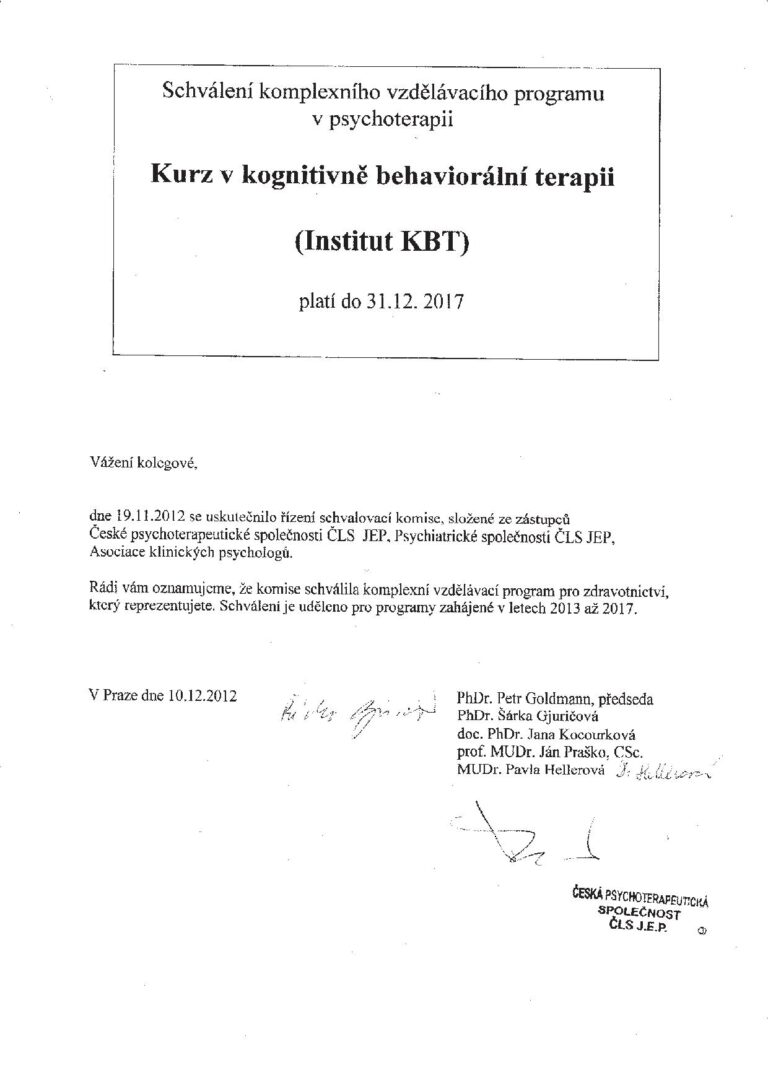 Schválení výcviku KBT do 2017