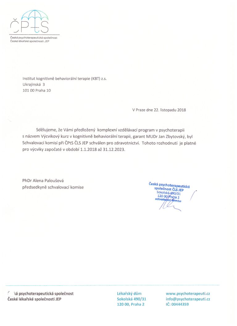 schválení výcviku od roku 2018 do 2023